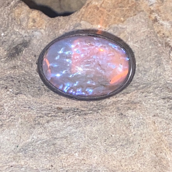 Vintage Jewelry - Vintage Iridescent Dichroic Glass Oval Mini Broach